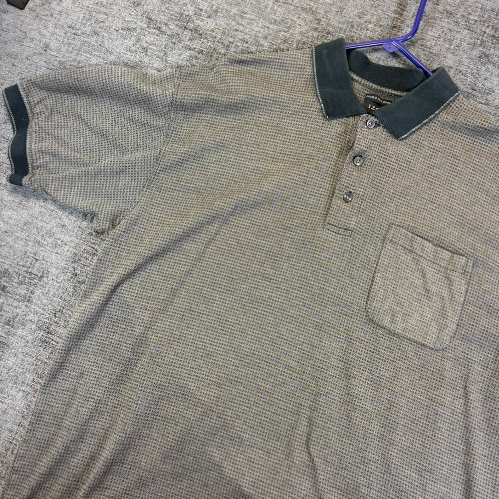 IZOD Polo Shirt Mens XL Grey Black Geometric Double Mercerized Pocket Short Slee